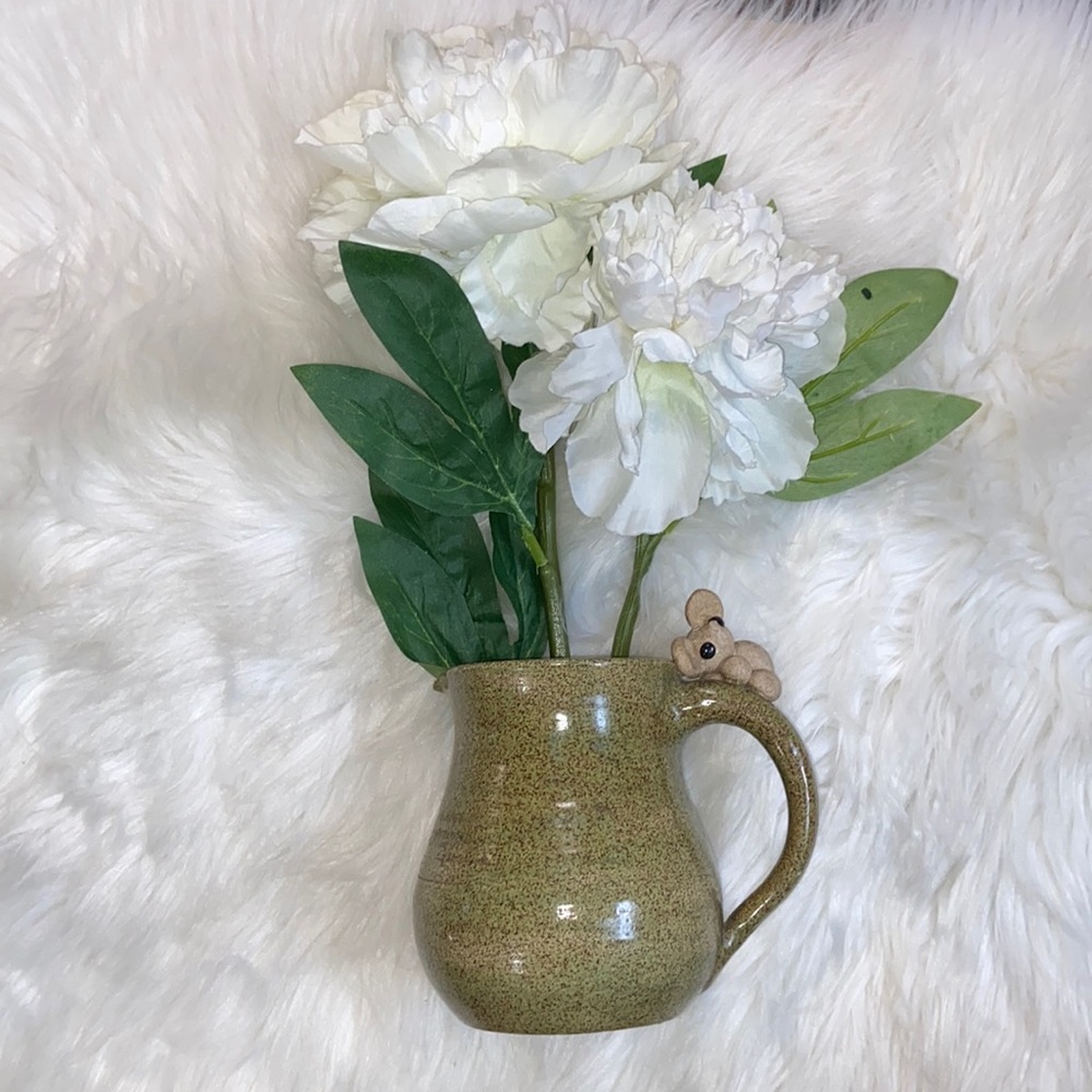Hand Made Pottery Pitcher with Cute Little Mouse on Handle